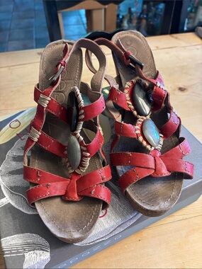 Apepazza Red Beaded Strappy Wedge Sandals